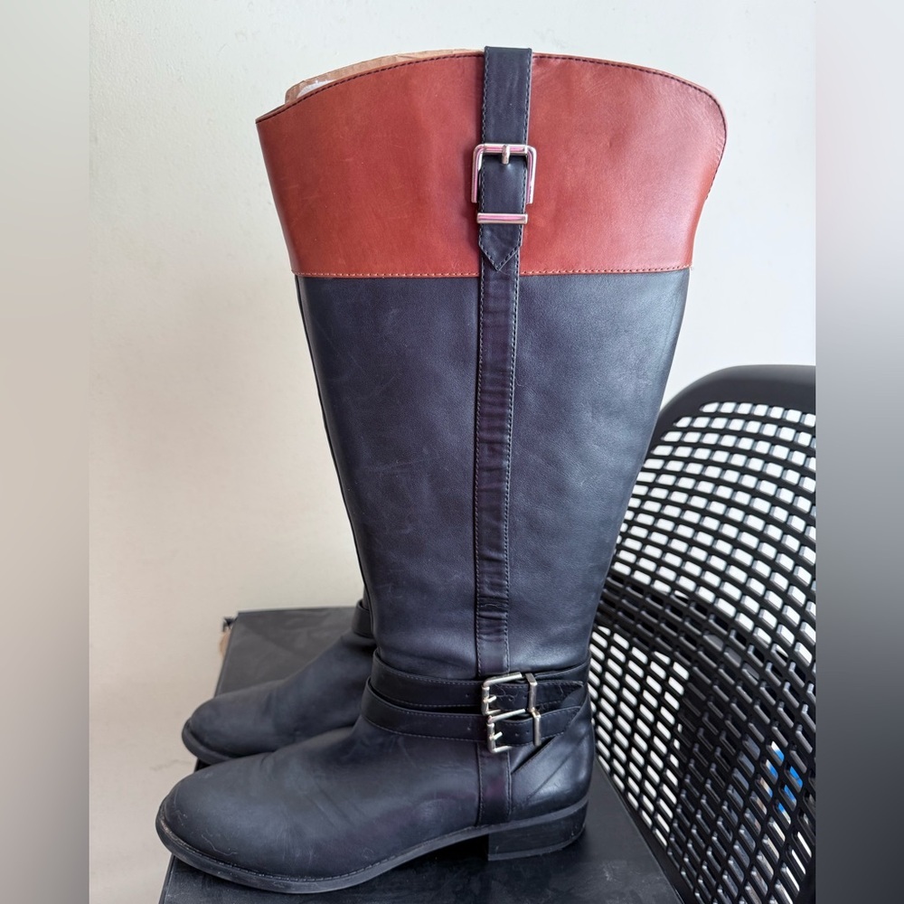 Two-Tone Leather Riding Boots - Picture 3 of 6
